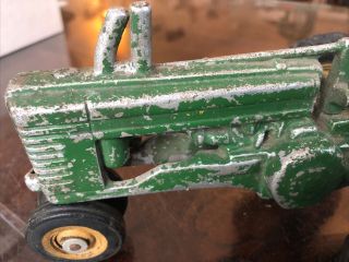 Vintage Cast Iron / Aluminum Toy Tractor With Rider Antique Farm Old Green Paint 2