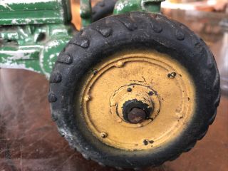 Vintage Cast Iron / Aluminum Toy Tractor With Rider Antique Farm Old Green Paint 3