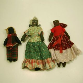 Vintage Primitive Black Americana Folk Art Cloth Dolls Handmade - Adorable