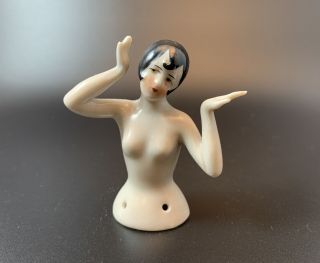 Antique Art Deco Porcelain Pincushion Half Doll Made In Germany 2 1/2”