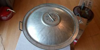 Antique Vintage Rising Bread Dough Metal Pan Bowl With 19.  5 " Vented Lid