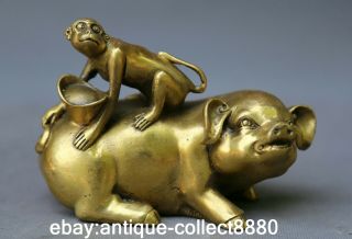 5.  1 " Collect Chinese Bronze Gild Zodiac Animal Pig Monkey Wealth Yuanbao Statue