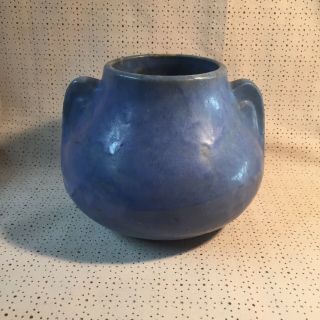 Antique Brush Mccoy Art Pottery Vellum Tab Handle Vase Matte Blue Arts & Crafts