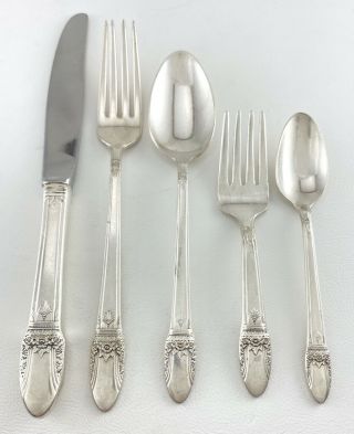 Set Vtg 1847 Rogers First Love Silverplate Baby Youth Child 5pc Spoon Knife Fork