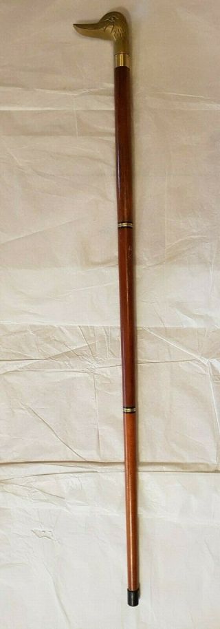 Vintage Brass Duck Head Handle Wooden Walking Cane Shaft Stick,