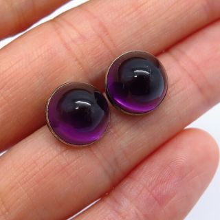 Antique Victorian 925 Sterling Silver Amethyst Gemstone Dome Button Pair