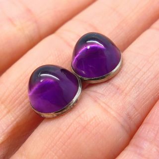Antique Victorian 925 Sterling Silver Amethyst Gemstone Dome Button Pair 2