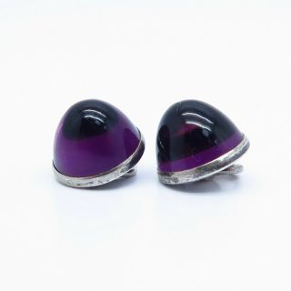 Antique Victorian 925 Sterling Silver Amethyst Gemstone Dome Button Pair 3