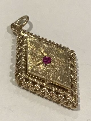 RARE Vintage 14k Gold DIAMOND SHAPED LOCKET W/ RUBY Bracelet Charm 2