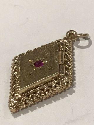 RARE Vintage 14k Gold DIAMOND SHAPED LOCKET W/ RUBY Bracelet Charm 3