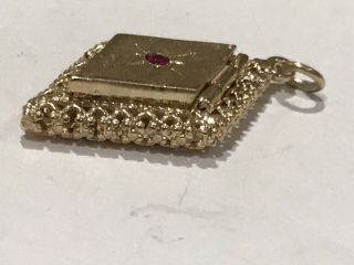 RARE Vintage 14k Gold DIAMOND SHAPED LOCKET W/ RUBY Bracelet Charm 4