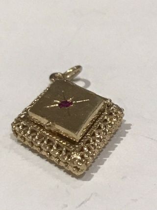 RARE Vintage 14k Gold DIAMOND SHAPED LOCKET W/ RUBY Bracelet Charm 5