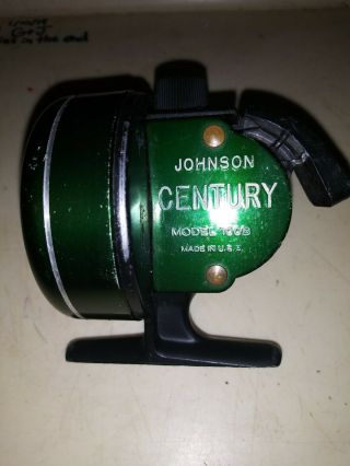 Vintage Johnson Century Model 100b Casting Fishing Reel Made In Usa Dark Green