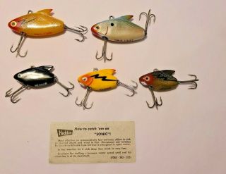 Vintage Heddon Sonic And Sonic Fishing Lures (5 Total) With Insert