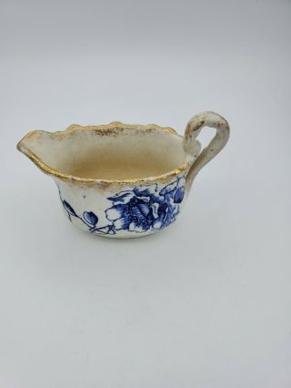 Antique Ceramic Blue White Floral Mini Creamer Pitcher Floral Decor Handle 3  T