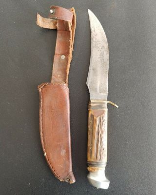 Rare Vintage Olsen Knife Co.  Model 2700 5 " Buffalo Skinner Knife With Sheath