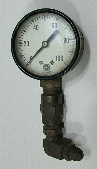 Antique 1910s Usg 100 Lb Air Compressor Pressure Gauge Usa Brass Fitting Sh
