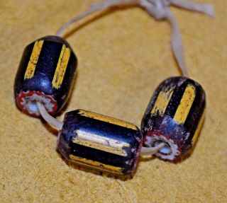 Antique Venetian Yellow Jacket Chevron Drawn Cane Glass Beads From African Trade
