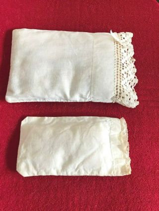 2 Vintage Cotton Off White Doll Bed Pillows W/lace