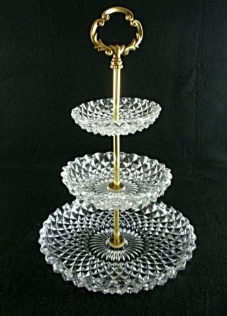 Rare Antique Baccarat Flawless Crystal Tiered Praline Serving Plate W/ Gilding
