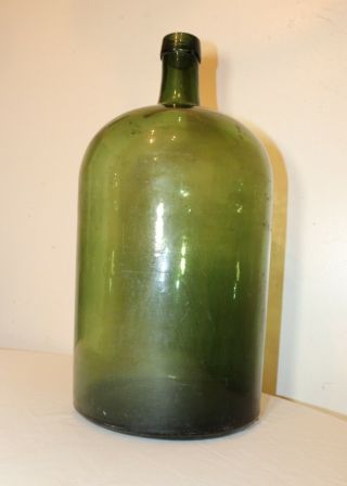 Rare Large Antique Hand Blown Green Glass Demijohn Carboy Wine Liquor Bottle