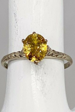 Rare $5000 1.  36ct Natural No Heat Certified Yellow Sapphire 14k White Gold Ring