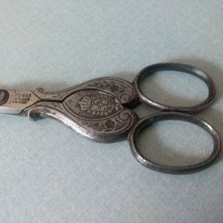 Antique Vintage 5 & 1/3 " Scissors J.  Peres Solingen Crest Of Old St.  Augustin