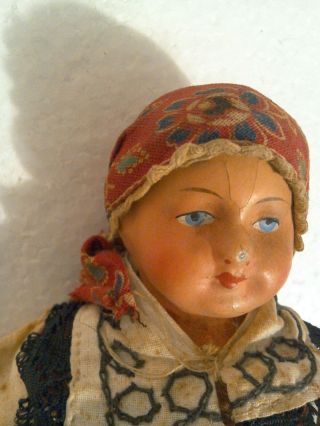 Cute Antique Composition Head Cloth Body 6.  5 " Traditional Costume Gypsy Doll
