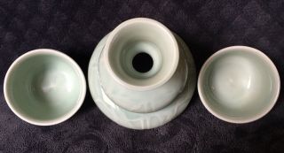 Vintage Chinese Longquan Style Celadon Glazed Porcelain Bottle Vase & Cups 3