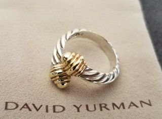David Yurman Designer Sterling Silver 14k Cable Twist Bypass Ring Size 6 Rare