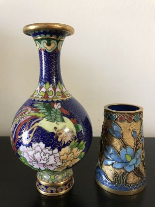 Small Chinese Cloisonne Vase And Toothpick Holder?