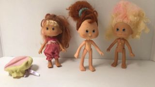 Vintage Small Plastic Holly Hobbie Dollsjointed 3 Dolls 5 "