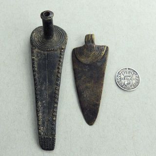 2 Old Antique Lost Wax Cast Brass Pendants Nigeria Cameroon Cross River 48
