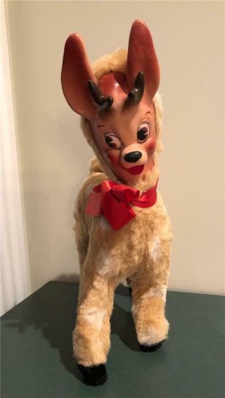 Vintage Rare 1959 Columbia Toys Rubber Face Reindeer Rudolph Xmas Rushton Style