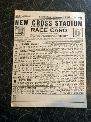 Rare June 12th 1948 Cross Stadium Vintage Greyhound Racing Programme Meeting