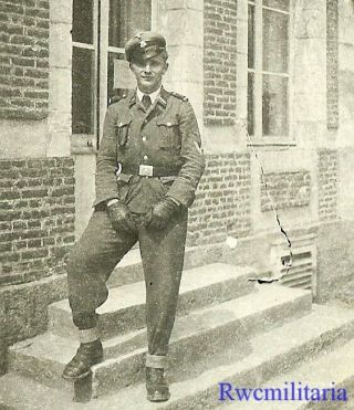 Rare Elegant German Elite Waffen Rottenführer Posed On Building Steps