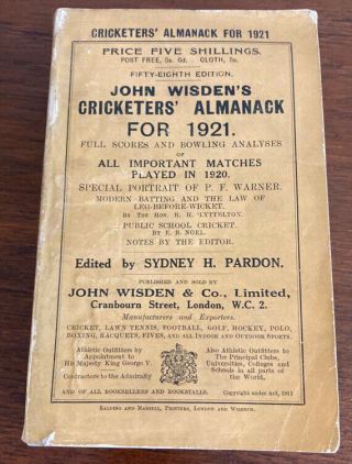 Wisden Cricketers Almanack - 1921 - Fine - Very Rare - Softback