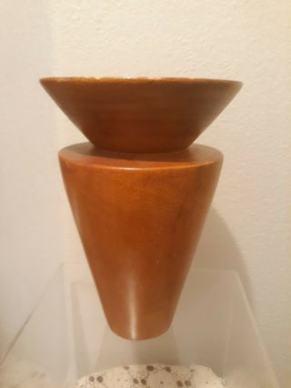 Vtg Atomic Wooden Vase Mid Century Modern 8.  5 " Christmas Gift Kitsch 1960 