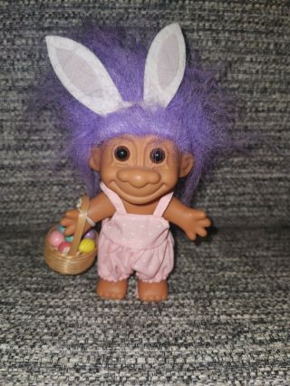 Vintage Russ Troll As Easter Bunny With Basket Of Easter Eggs Rare Trolls