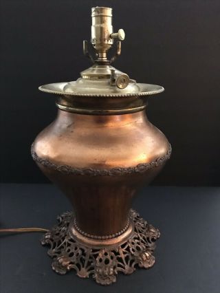 Antique Vintage Parker 26 Inch Fancy Copper And Brass Converted Oil Lamp Rare