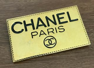 Rare Vintage Chanel Logo Name Plate Square Large Paris Pin Brooch