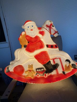 Vintage Union Products Blow Mold Don Featherstone Santa On Rocking Horse Rare