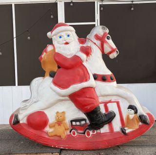 Vintage Union Products Blow Mold Don Featherstone Santa On Rocking Horse Rare 2