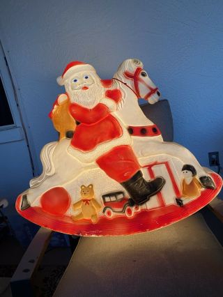 Vintage Union Products Blow Mold Don Featherstone Santa On Rocking Horse Rare 3