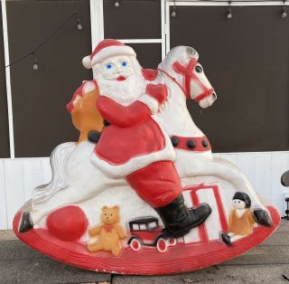 Vintage Union Products Blow Mold Don Featherstone Santa On Rocking Horse Rare 5