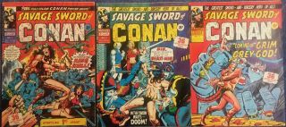 Savage Sword Of Conan 1 - 3 Marvel Comics Uk 1975 Barry Smith Rare Stan Lee