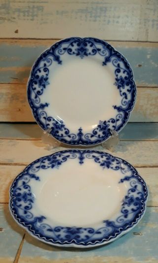 2 Antique Johnson Brothers England Jewel Bread Plate 6.  25 " Flow Blue Vtg
