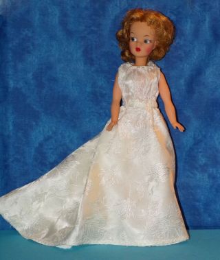 Vintage Barbie Tammy Tressy Tina Cassini Style White Floral Brocade Dress Gown