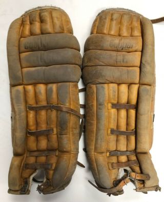 Rare Vintage Cooper Gr59 Leather Cowhide Hockey Goalie Pads Size 30 " Ice Set