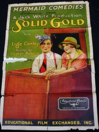 Solid Gold 1926 Lige Conley Mermaid Comedies Rare Stone Litho One Sheet